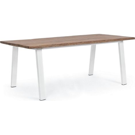 Tavolo da esterno 200 x 100 cm legno di acacia e gambe in acciaio verniciato bianco opaco - Licata