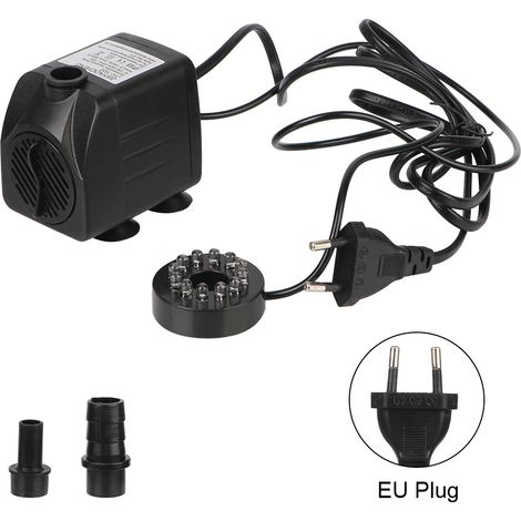 (Prise européenne 15 W) Pompe à eau pour fontaine, aquarium, bassin à oiseaux, bain d'oiseaux, avec 12 LED, ultra-silencieuse et étanche. Fontaine submersible. (1/5)