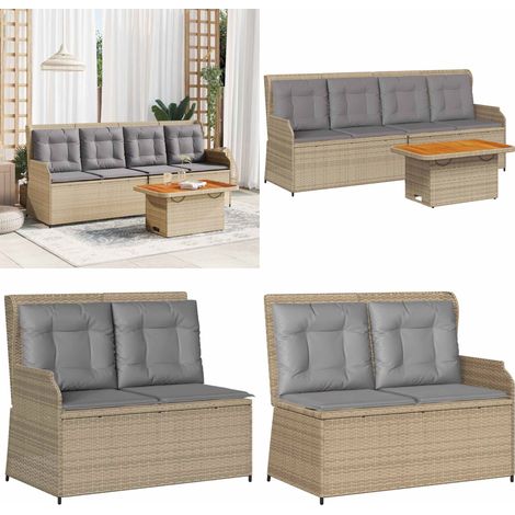 Salon de jardin avec coussins 3 pcs beige résine tressée - Banc de jardin - Table de jardin