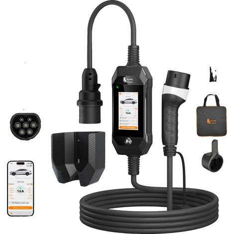 Chargeur EV Portable, Contrôle Intelligent par Écran Tactile, Capacité de Charge de 11 kW, Noir Élégant (1/2)