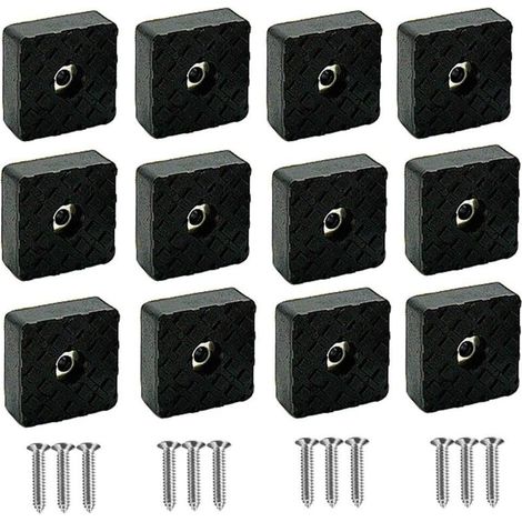 Set of 16 black silicone protective pads for furniture legs, non-slip elastic rubber pads for furniture and chair legs with screws (30 x 30 x 10 mm)