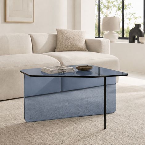 Table basse 70x36x40 cm en verre trempé bleu - KURANO (1/3)