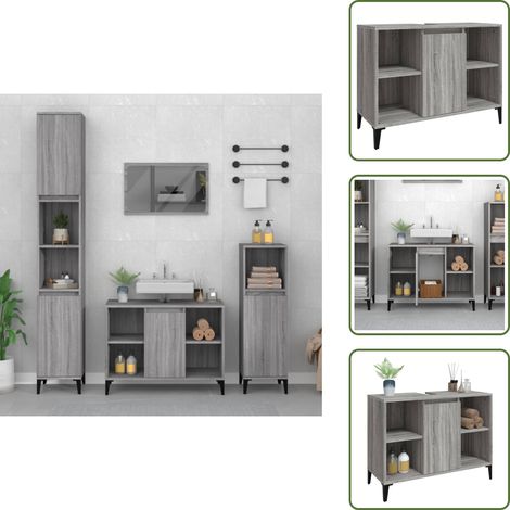 The Living Store Mobile Lavabo Grigio Sonoma 80x33x60 cm in Legno Multistrato - Lavabo