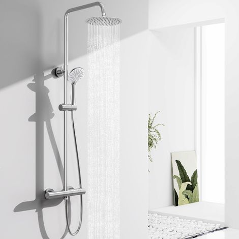 OCEAN Colonne de Douche Thermostatique Salle de bain, Colonne de Douche Réglable avec Douchette 3 Jets, Anti-brûlure, Système de Douche en Inox 304, Chrome (1/5)