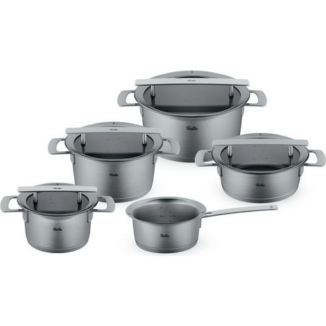 Fissler 016-113-05-000-0 Phi Collection Set Pentole 5 Pezzi Acciaio Inox 18-10 Induzione Coperchi in Vetro Made in Germany