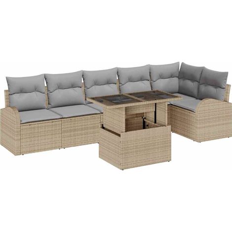 Maison Exclusive - Set Divano da Giardino con cuscino 7 pcs Beige Poly Rattan