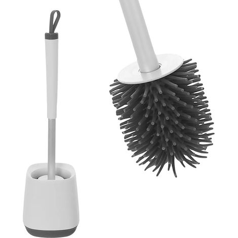 Portascopino da appoggio bianco e grigio con setole in silicone (1/5)