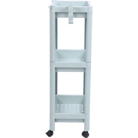 Badezimmerregal, offenes Badezimmerregal, freistehendes Eckregal, Regale, Aufbewahrungsregal, nordisches Blau, 3 Ebenen (mit Rollen) (1/5)