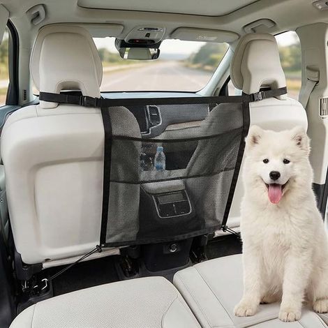 Filet Voiture pour Chien, Grille Chien Voiture, Filet Chiens Voitures 69 x 57 cm Filets Voitures avec Poche, Filets Coffre pour Petits et Moyens Chiens (1/5)