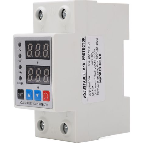 Disjoncteur protecteur de tension 240V-300V rail DIN, double affichage, réarmement automatique, protection surtension/sous-tension, parafoudre surcharge 40A réglable (1/5)