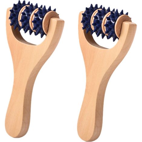 Lot de 2 Masseur à rouleau Manuel Masseur en bois Portable 15 5 x 8 cm Bleu (1/5)