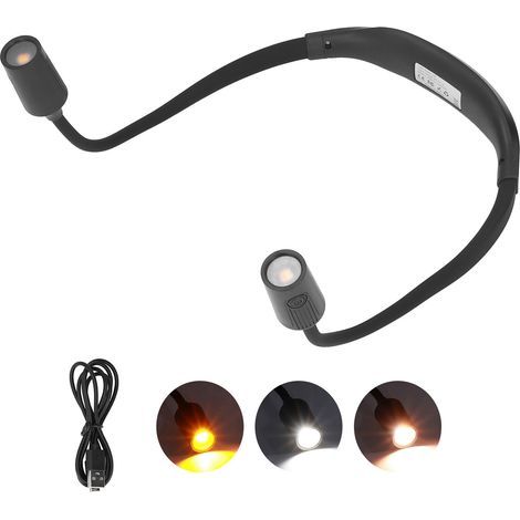 USB-C rechargeable LED neck reading light with 4 LEDs and 3 light sources for night running and camping. (1/5)