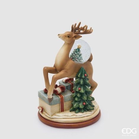 EDG Enzo De Gasperi Sfera d'Acqua Natalizia Regali con Renna H18,5 Ø12 cm Nocciola – Decorazione di Natale (1/2)