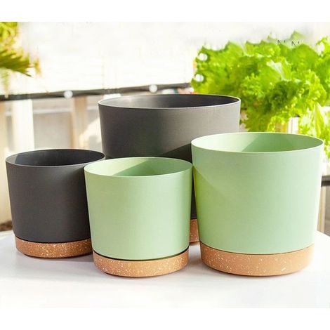 Pot de fleurs en plastique (25 cm) pour plantes en pot, balcon, cour, bonsaï, avec drainage, plateau de jardin. (1/4)