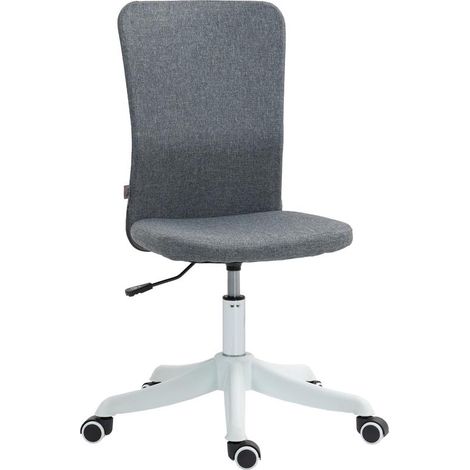 Chaise de bureau grise en lin synthétique avec roulettes, hauteur réglable 85-93 cm, élégance sobre moderne