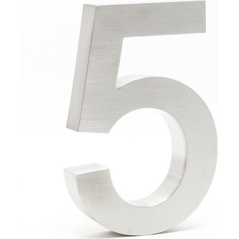 Targa civica "5" acciaio inox 20 cm materiale di montaggio arial 3D 160001429