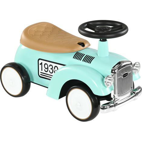 Voiture vert menthe électrique pour enfant avec klaxon, rangement et volant, 58x27x35 cm pour 12 à 36 mois, design frais pour extérieur pratique et ludique (1/5)