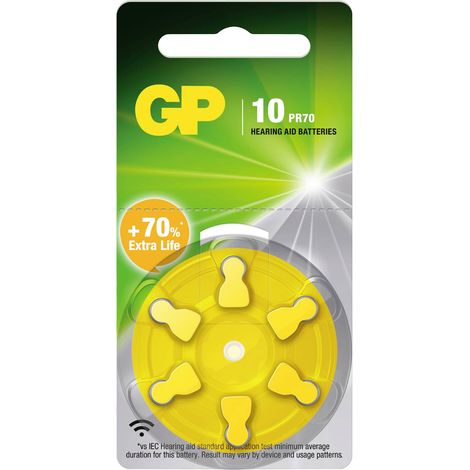 GP Pile pour appareil auditif ZA 10 1.4 V 6 pc(s) zinc-air PR70 Q595693 (1/2)