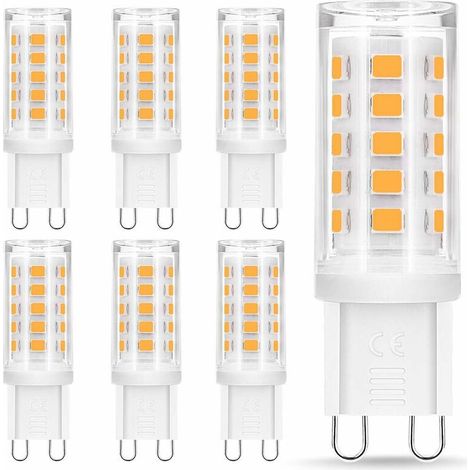Bombillas LED G9, 4 W equivalentes a 40 W de base halógena, 400 lm, blanco cálido 3000 K, ángulo de rotación de 360°, no regulables, para iluminación de techo y cocina, paquete de 6 [Clase energética  (1/4)