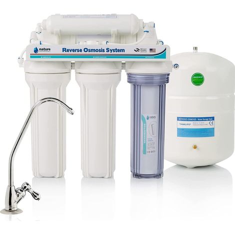 Attrezzatura per osmosi inversa - Kit per osmosi a 5 stadi - Capacità 6 L - Include membrana 75GPD, serbatoio acqua e filtri - Nature Water Professionals (1/5)