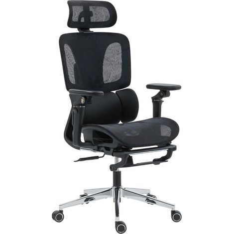 ELVMI Silla de oficina ergonómica con Soporte lumbar ajustable Reposabrazos 6D Reposapiés de Plástico Negro (1/5)