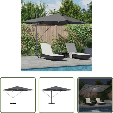 vidaXL Freischwingend -  Sonnenschirm mit LED-Lichtleisten Anthrazit 351 x 250 x 253 cm