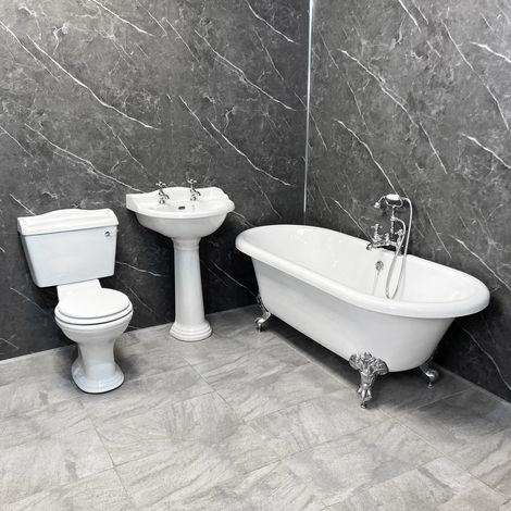 Chancery Traditional Freestanding Bathroom Suite Roll Top Bath Inc Taps, Bath/Shower Mixer-Chrome Flush (1/5)