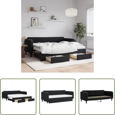 vidaXL Sofa und Bett - Tagesbett Ausziehbar mit Schubladen Schwarz 90x200 cm Samt (1/5)