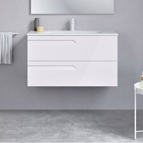 Ensemble de meubles de salle de bains avec 2 tiroirs compacts VITALE - ROYO Couleur : Blanc brillant - Options : Meuble + Vasque - Dim. : 80 cm - Profondeur : 39 cm (1/2)