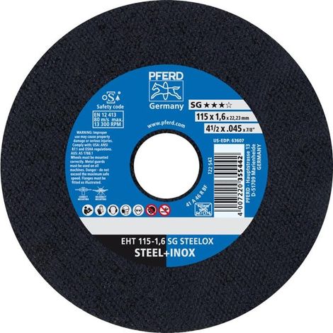 Disque à tronçonner SG-ELASTIC-INOX pour l'usinage de l'acier inoxydable, Ø x Épais. : 115 x 1,6 mm, Modèle Droit, Vitesse maxi. 13300 tr/mn (1/4)