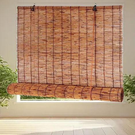 Store Bambou Intérieur Enrouleur Exterieur Rideau 80x100 150x200 60x160 90x150 120x180cm Faciles à Installer Roseau pour Salon Jardin Patio Anti-UV -