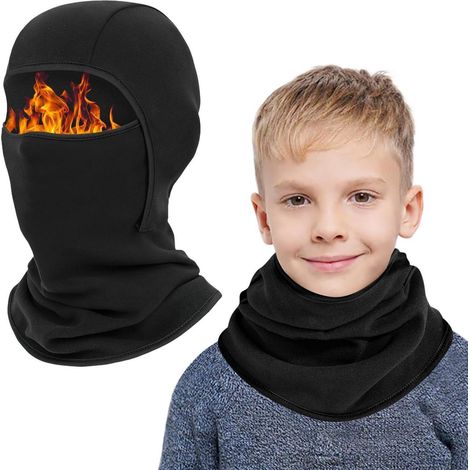 Masque intégral enfant hiver polaire coupe-vent chaud 6-14 ans ski vélo sous casque noir (1/5)
