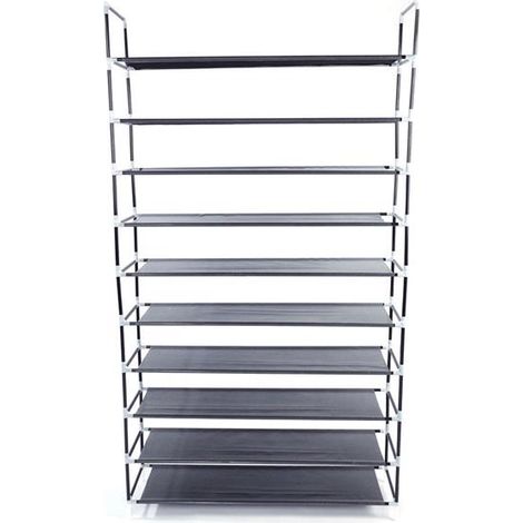 Étagère à chaussures à 10 niveaux DIY en métal  de rangement de chaussures  pour salon, dressing et couloir - Noir--100cm