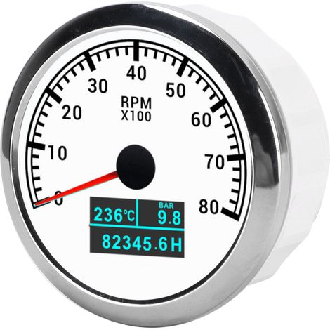 Compteur 3-en-1 Tachymètre Température Eau Pression Huile Affichage Heures Compteur Aiguille IP67 Voiture Camion Bateau Cadran Blanc (1/5)