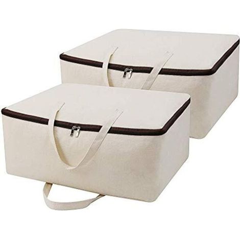 Organizer-Tasche aus weichem und atmungsaktivem Baumwoll-Canvas – 100 % Naturmaterial mit Tragegriffen (Beige, 2 Stück)