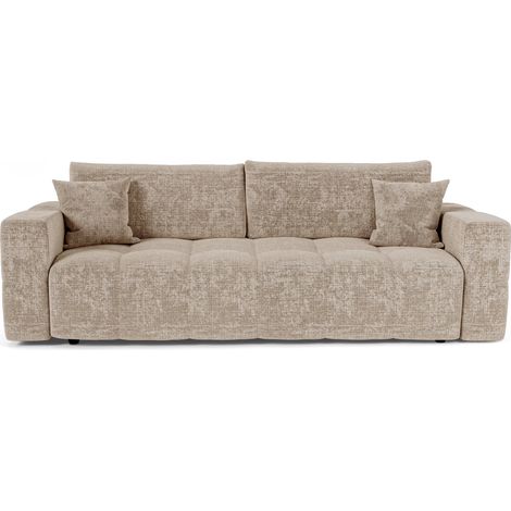 Canapé convertible express 4 places en velours gaufré beige VIBE (1/5)