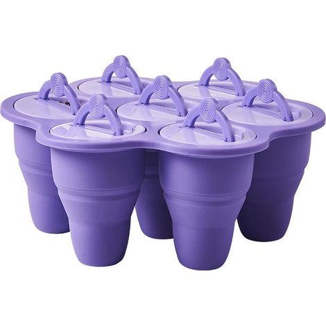 Moule à sucette violet, moule à glace pliable en silicone, 7 cavités, sans BPA, pour fabriquer des popsicles et crèmes glacées maison - Résistant et réutilisable (1/5)
