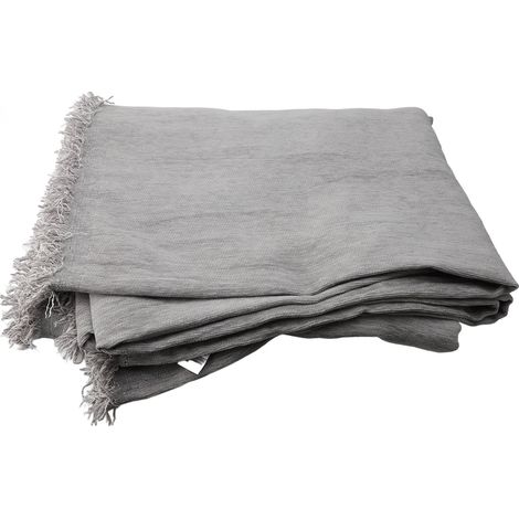 Housse de canapé réversible en chenille avec bordure à pompons, antidérapante, épaisse et douce, pour chien, couleur gris neutre uni, 180 x 300 cm (convient aux petits canapés 3 places). (1/2)