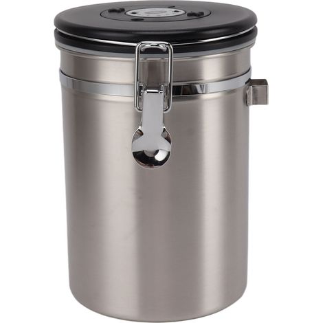 Boîte à café hermétique de 1,8 L en acier inoxydable avec cuillère intégrée, couleur argent. (1/5)
