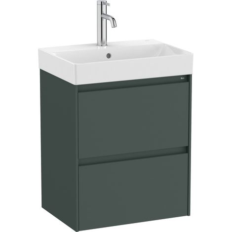 Pack Unik meuble bas compact avec 2 tiroirs + lavabo ONA - ROCA Couleur : Vert mat - Dimensions : 500x360x645 mm (1/2)