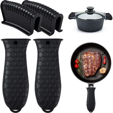 4 manchons silicone pour poignées chaudes, support assistance pour poêles fonte, four, wok (1/4)