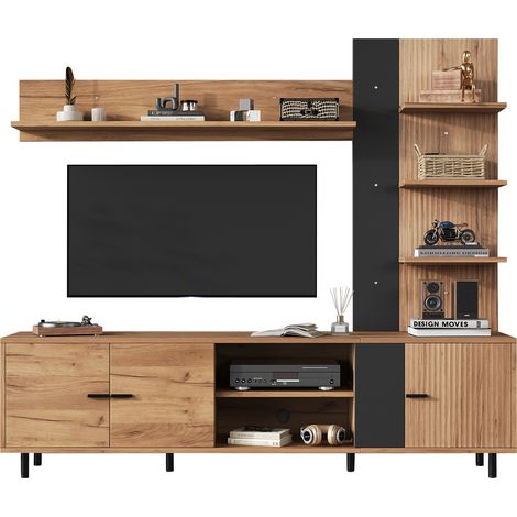 ELVMI Meuble TV avec 3 Armoires et Étagères Ouvertes, Fermeture Douce, pour Salon, 187.5 x 40 x 167 cm, Noir Bois (1/5)