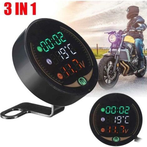 Thermomètre numérique LED 3 en 1 pour moto, voltmètre, affichage de la température