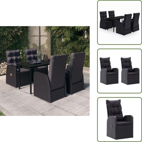 Sillas de jardín - vidaXL Juego de comedor de jardín 5 piezas con cojines negro - Cojines para sillas