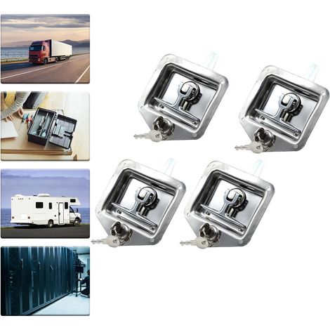 Lot de 4 serrures de boîte à outils avec poignée en T en acier inoxydable - Avec 2 clés - Pour camion, remorque, boîte à outils (1/5)