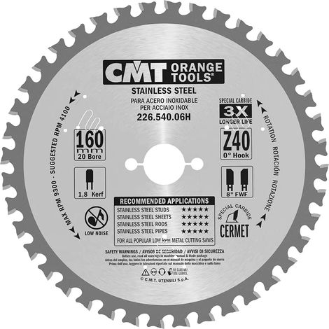 226.540.06H SIERRA CIRCULAR PARA ACERO INOXIDABLE HW 160X1,8/1,4X20  Z40 TCG
