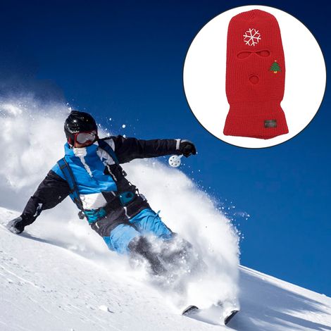 Cagoule de Noël à 3 trous, cache-visage tricoté intégral pour homme et femme, chaude et tricotée, idéale pour le ski, le vélo et les activités de plein air. (1/5)