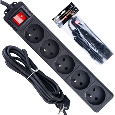 Rallonge électrique - multiprise noire 5 prises 3 m (40) (1/5)