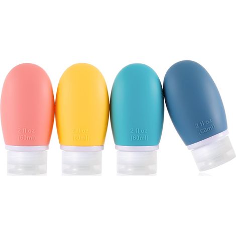 4 bouteilles silicone 60 ml étanches, rechargeables, pour revitalisant, shampoing ou lotion, accessoires voyage (1/5)