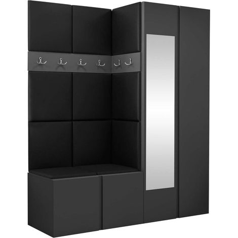 Meuble d'entrée Pinis X, Faux cuir Soft 011, 186x158x46cm, Disponible, Faux cuir, Stratifié, À poser, Murale